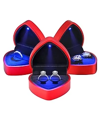 Heart Shape Led Lighting Ring Box Jewelry Wedding Engagement Proposal Case Red