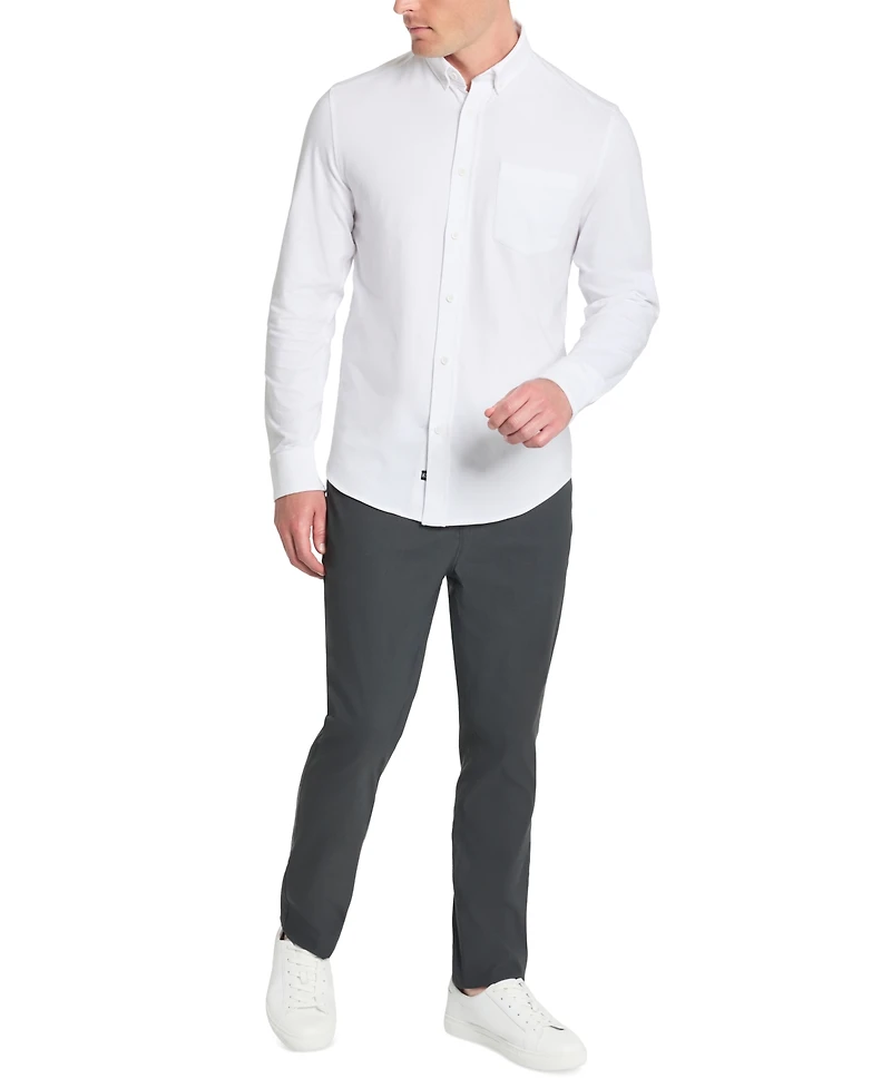 Kenneth Cole Men's Slim-Fit Plain White Performance Long-Sleeve Button-Down Shirt