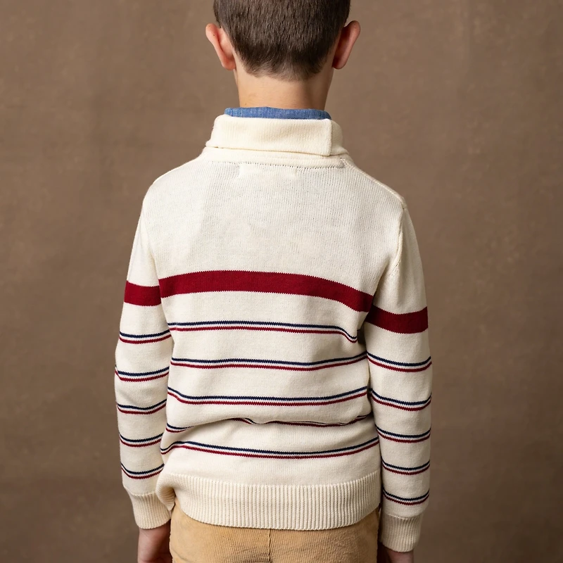 Hope & Henry Boys Organic Long Sleeve Striped Shawl Collar Sweater