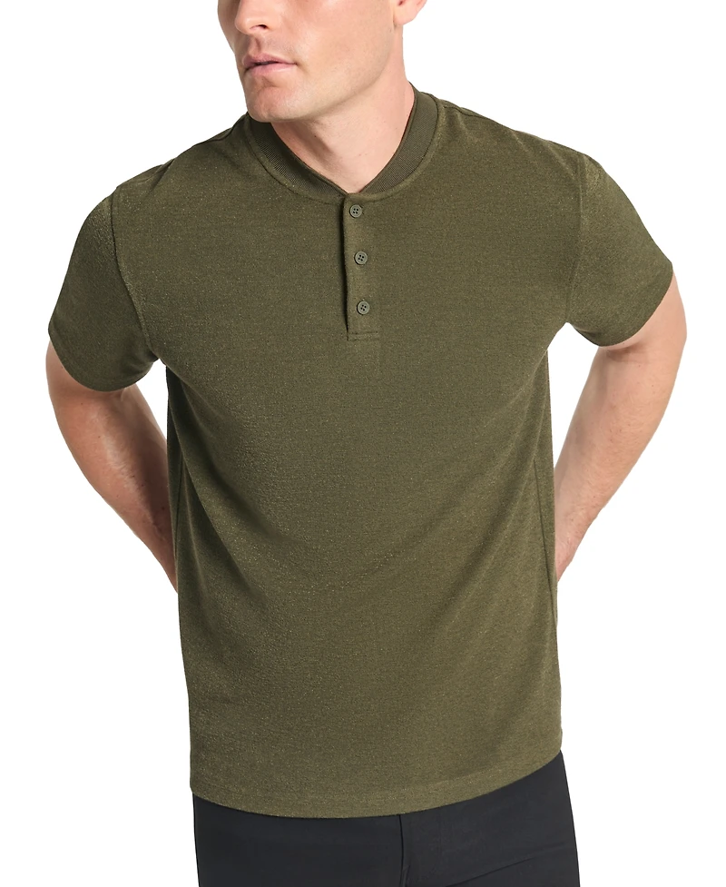 Kenneth Cole Men's Textured-Knit Bomber-Collar Performance Henley