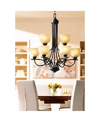 Franklin Iron Works Bennington Italian Bronze Chandelier Light Fixture 28 1/4" Wide Antique Amber Glass 9-Light for Dining Room House Foyer Entryway K