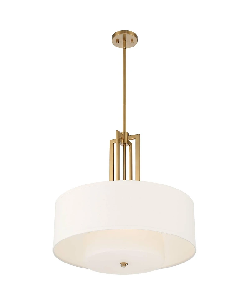 Possini Euro Design Sundry Warm Brass Pendant Chandelier 24" Wide Modern Double Drum Shades 4-Light Fixture for Dining Room House Foyer Kitchen I