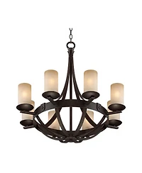 Franklin Iron Works Sperry Industrial Bronze Chandelier 28" Wide Rustic Farmhouse Cylinder Scavo Glass 8-Light Fixture for Dining Room House Foyer Kit