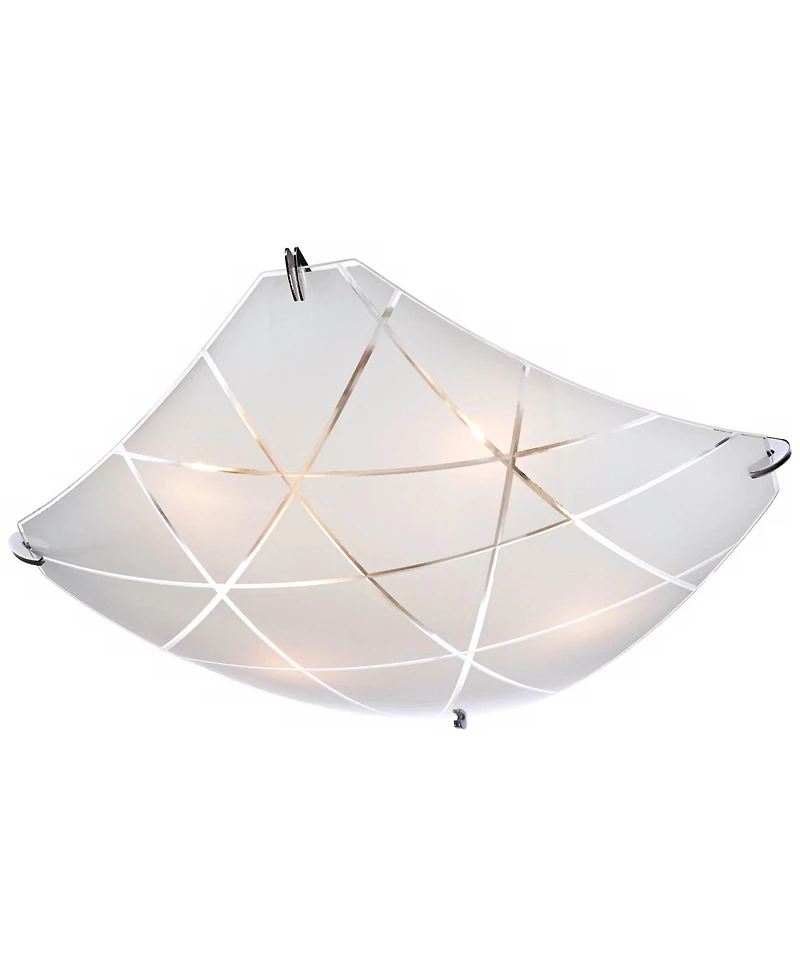 Lattice Modern Close To Ceiling Light Flush Mount Fixture 16.50" Wide Chrome Etched Lattice Square Frosted Glass Bowl Shade for Bedroom Hallway L