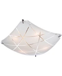 Lattice Modern Close To Ceiling Light Flush Mount Fixture 16.50" Wide Chrome Etched Lattice Square Frosted Glass Bowl Shade for Bedroom Hallway L