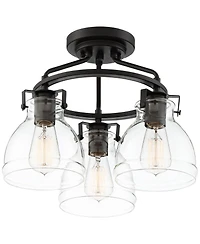 Possini Euro Design Industrial Rustic Farmhouse Ceiling Light Semi Flush Mount Fixture 14 1/2" Wide Bronze 3-Light Clear Glass Shade for Bedroom