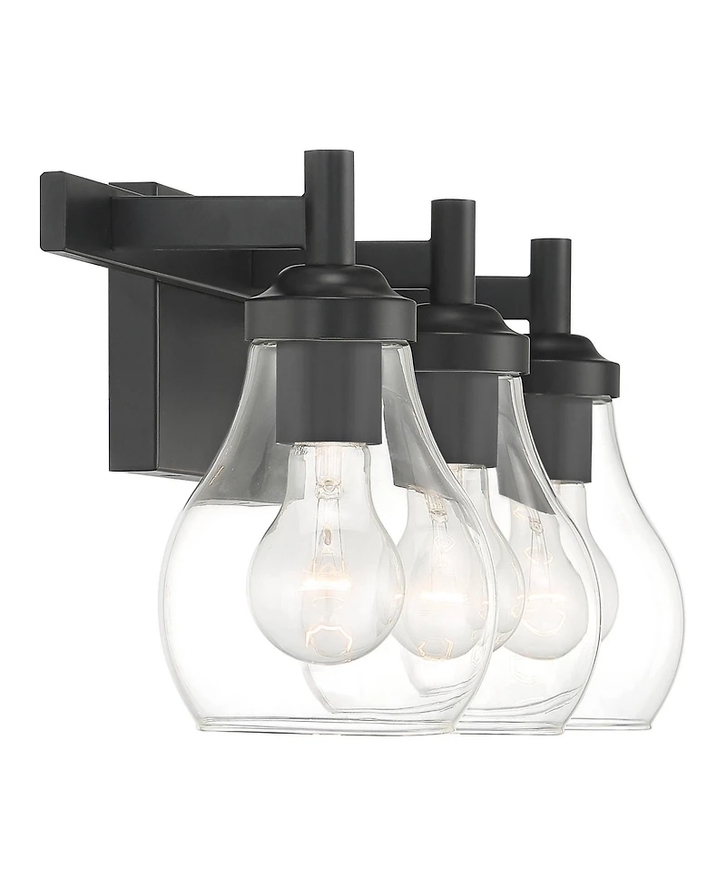 Possini Euro Design Danvers Modern Wall Light Black Metal Hardwired 22.5" 3-Light Fixture Clear Globe Glass Shades for Bedroom Bathroom Vanity Reading