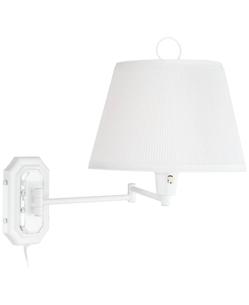 Barnes and Ivy Amelie Country Cottage Swing Arm Wall Lamp White Plug-in Light Fixture Pleated Fabric Bell Shade for Bedroom Bedside Living Room House