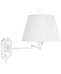 Barnes and Ivy Amelie Country Cottage Swing Arm Wall Lamp White Plug-in Light Fixture Pleated Fabric Bell Shade for Bedroom Bedside Living Room House