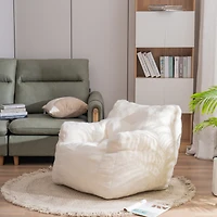 Streamdale Furniture Soft Tufted Foam Bean Bag Chair With Teddy Fabric Ivory White