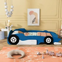 Streamdale Full Race Car-Shaped Platform Bed With Wheels, Blue