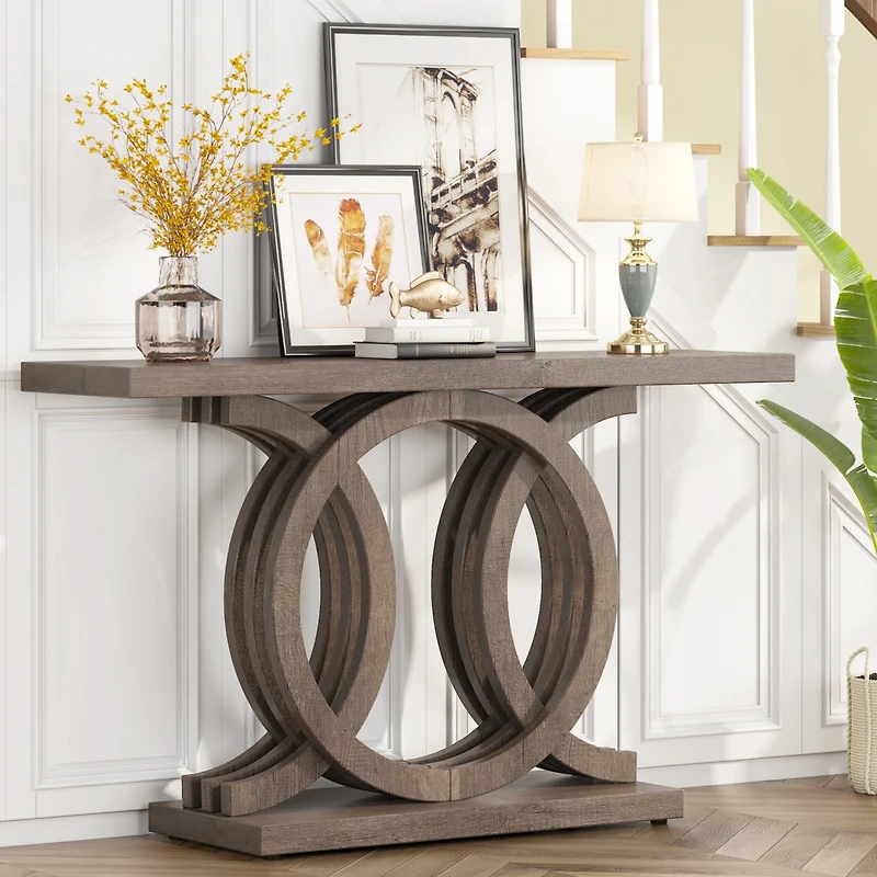 Tribesigns 55 inches Console Table with Unique Base, Farmhouse Hallway Table, Wooden Entryway Modern Sofa for Living Room, Long Ac