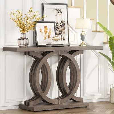 Tribesigns 55 inches Console Table with Unique Base, Farmhouse Hallway Table, Wooden Entryway Modern Sofa for Living Room, Long Ac