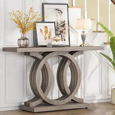 Tribesigns 55 inches Console Table with Unique Base, Farmhouse Hallway Table, Wooden Entryway Modern Sofa for Living Room, Long Ac