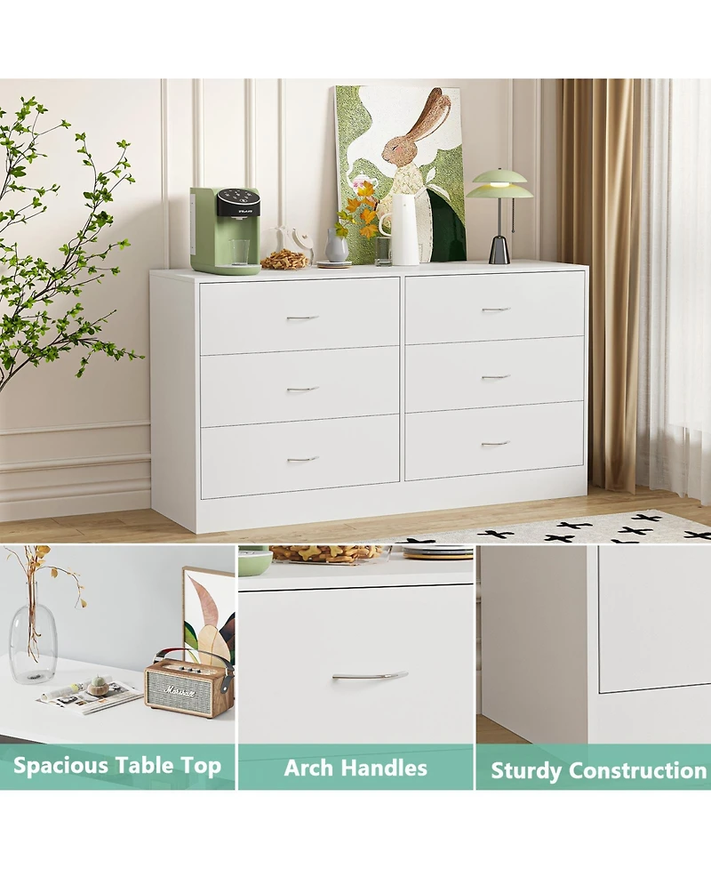 Sugift 6 Drawer White Dresser for Bedroom Versatile Chests of Drawers