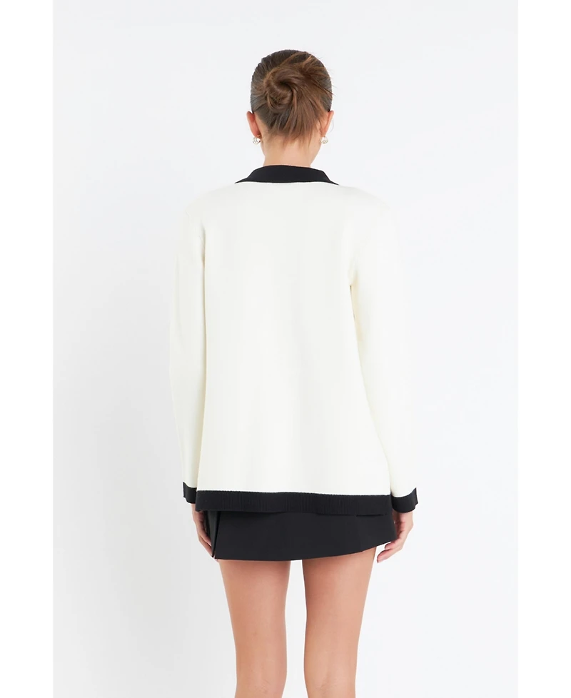English Factory Women's Contrast Details Knit Cardigan