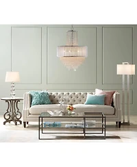 Possini Euro Design Modern Floor Lamp 62" Tall Brushed Nickel Openwork Rectangular Profile Off White Fabric Shade for Living Room Reading