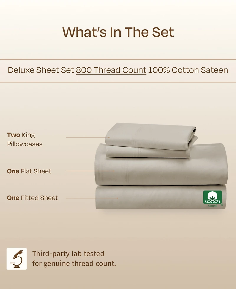 California Design Den Luxury Bed Sheets Set - 800 Thread Count 100% Cotton Sheets, Deep Pocket, Soft