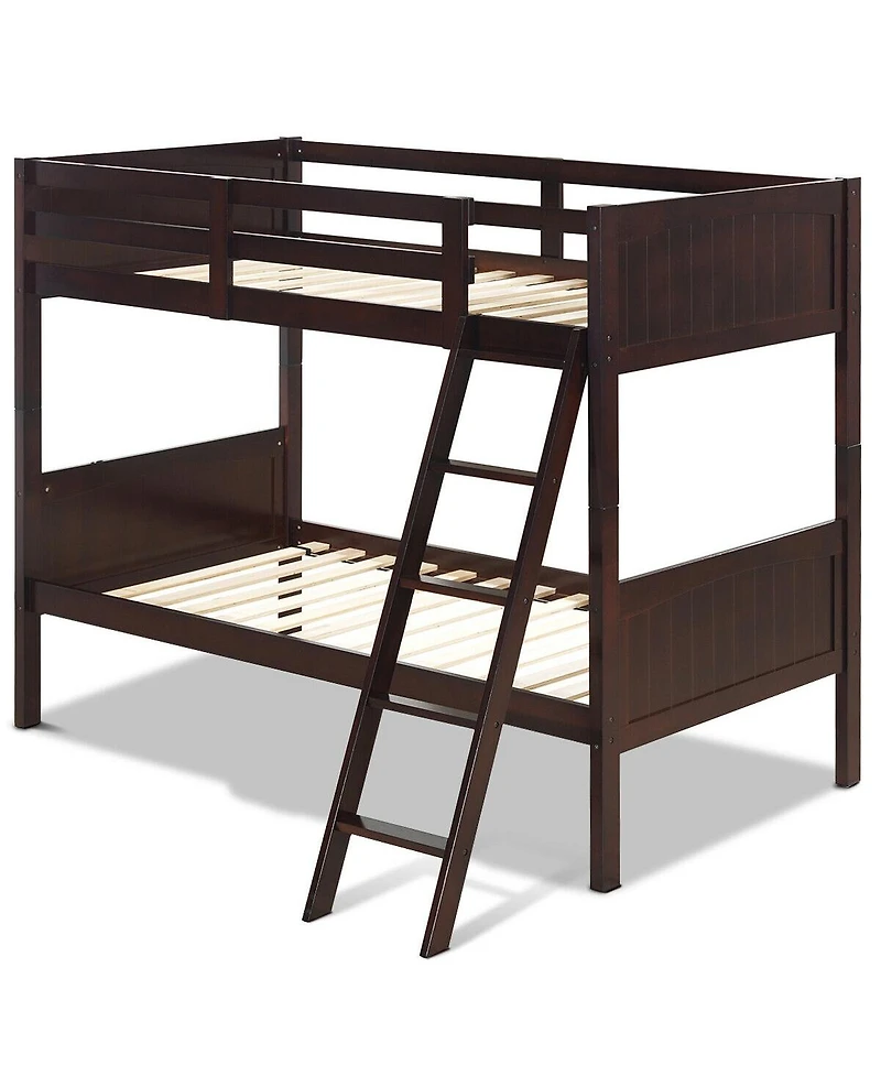 Sugift Wooden Twin Over Twin Bunk Bed Frames with Ladder and Safety Rail