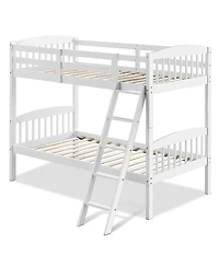 Hardwood Twin Bunk Bed Frames with Inclined Ladder and Safety Guardrails