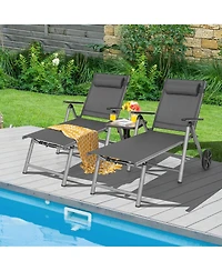 Gymax 2PCS Patio Recliner Chair Outdoor Adjustable Folding Chaise Lounge Chair w/ 2 Wheels