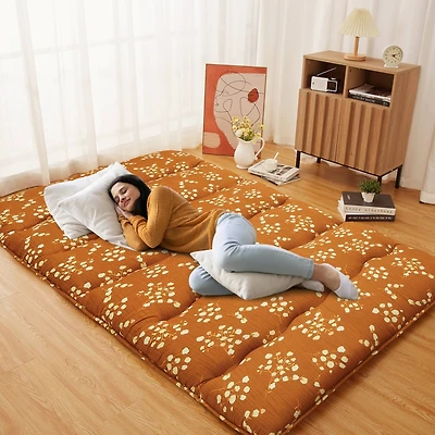 Caromio Futon Mattress Full Size, Floral Print Floor Mattress Pad Portable Dorm Sleeping Pad, 54"x 80"