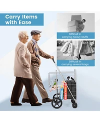 Sugift Folding Shopping Cart with Swiveling Wheels and Dual Storage Baskets