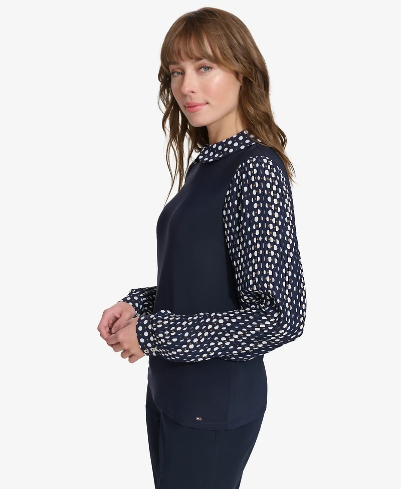 Tommy Hilfiger Women's Collared Pleated-Sleeve Top