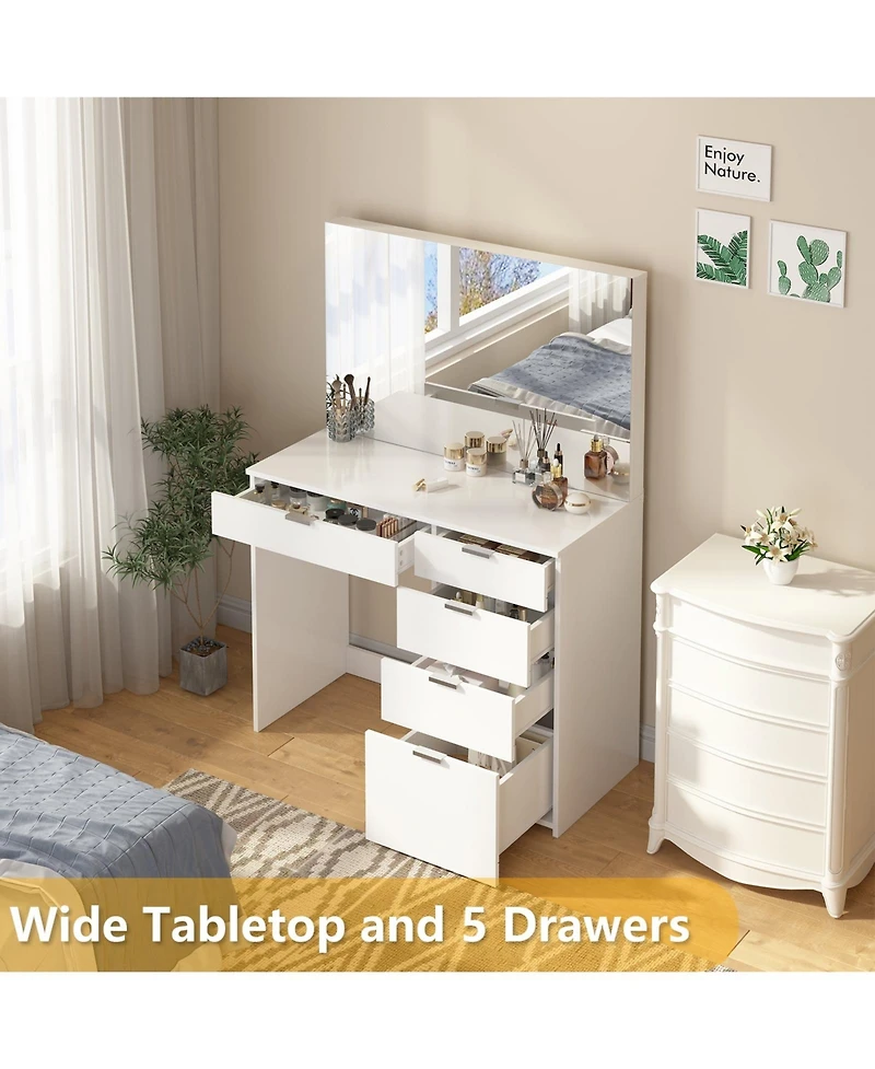 Sugift Modern Vanity Table Vanity Desk with 5 Drawers