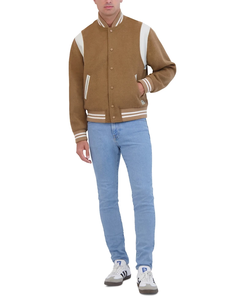 Hudson Men's Varsity Jacket with Faux Leather Trim
