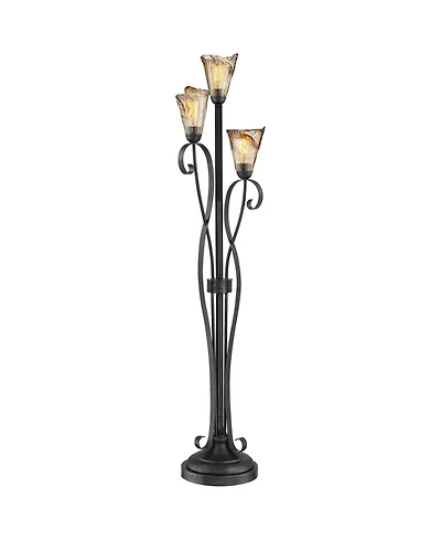 Franklin Iron Works Gardena Rustic Tree Floor Lamp 65 1/2" Tall Powder Coated Black 3 Light Wavy Amber Art Glass Shade for Living Room Reading Ho