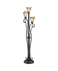 Franklin Iron Works Gardena Rustic Tree Floor Lamp 65 1/2" Tall Powder Coated Black 3 Light Wavy Amber Art Glass Shade for Living Room Reading Ho