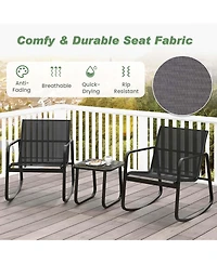Costway 3 Piece Patio Rocking Set 2 Rocking Bistro Chairs & Glass-Top Table for Porch