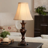 Regency Hill Xavier Traditional Accent Table Lamp 21" High Warm Bronze Urn Footed Base Natural Tone Bell Shade for Bedroom Living Room Bedside Of