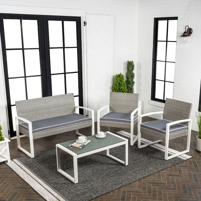 Wilder 4-Piece Modern Coastal Faux Wicker Conversation Outdoor Patio Set