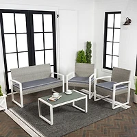 Wilder 4-Piece Modern Coastal Faux Wicker Conversation Outdoor Patio Set