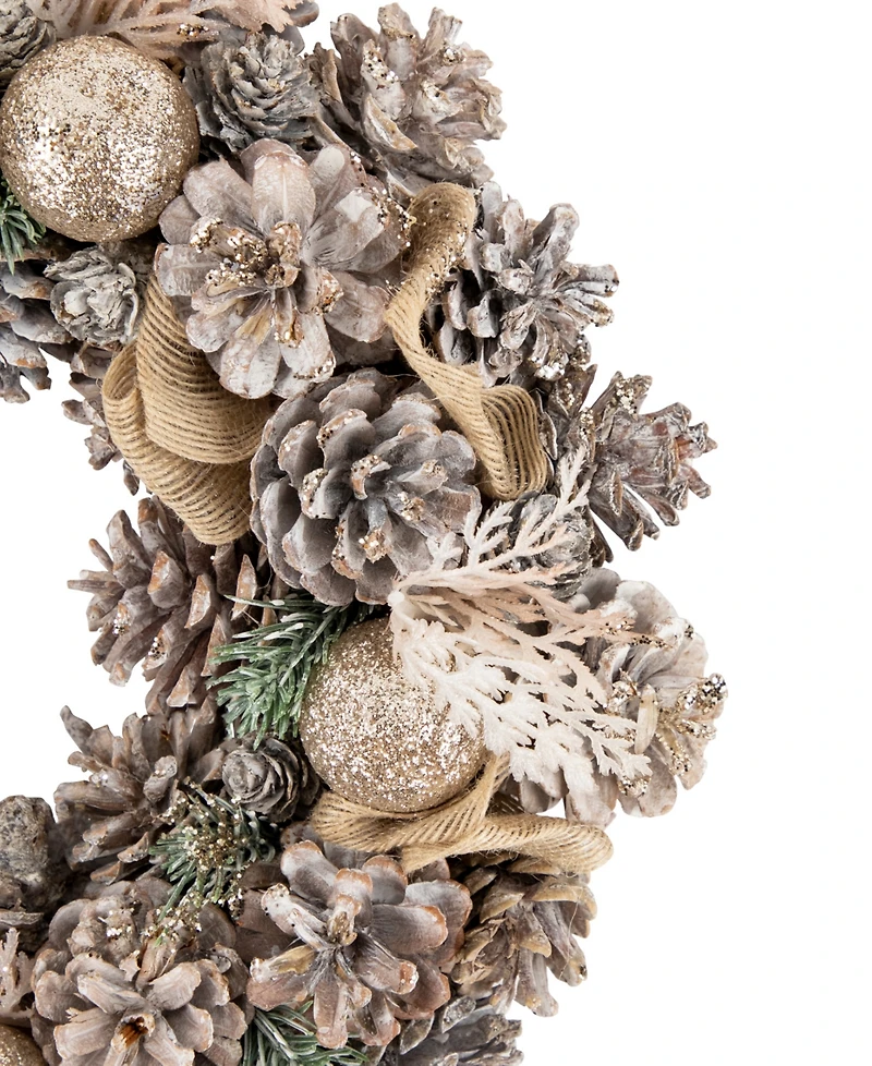 Northlight Glittered Pine and Burlap Bows Artificial Wreath