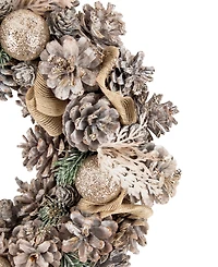 Northlight Glittered Pine and Burlap Bows Artificial Wreath
