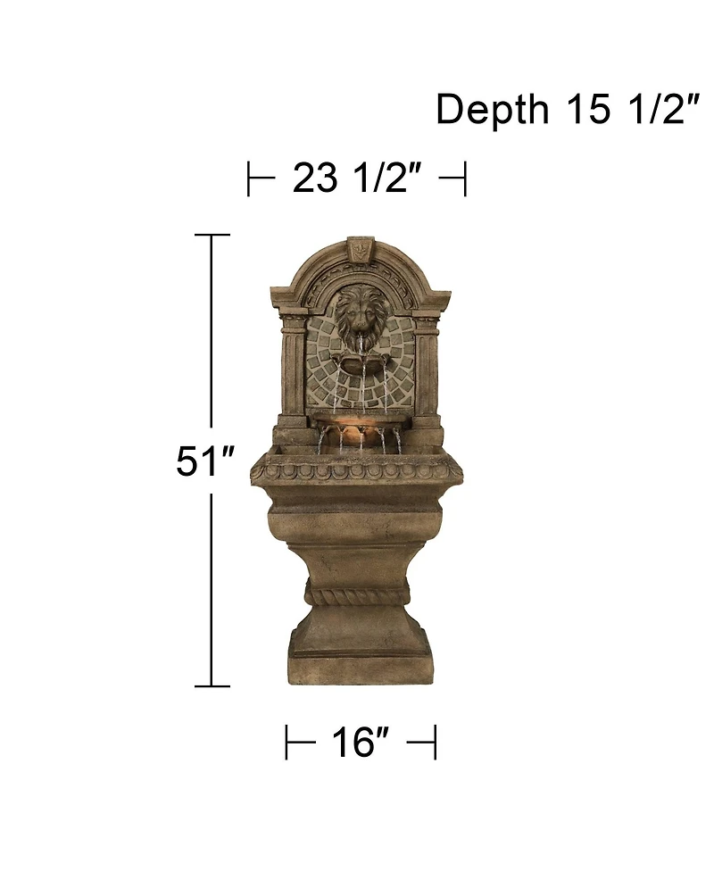 Royal Lions Head 51" High Large Italian Outdoor Decor Faux Stone Floor Fountain with Light Outside Garden Patio