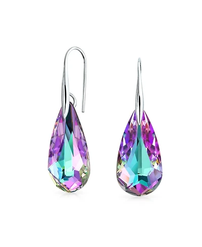 Bling Jewelry Rainbow Color Changing Faceted Blue Pink Aurora Borealis Pear-Shaped Crystal Big Teardrop Earrings Sterling Silver Fish Hook Wire