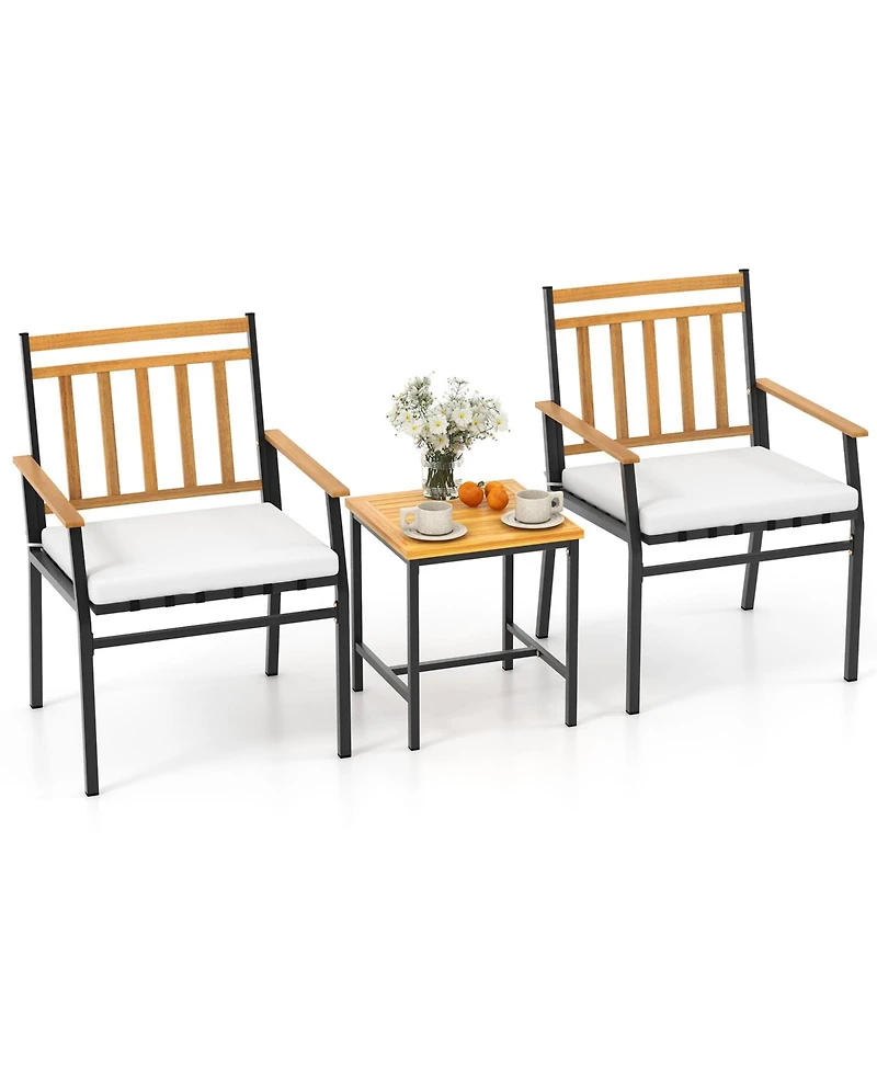 Slickblue 3 Pieces Outdoor Furniture Set Acacia Wood Patio Conversation Set with Cushions
