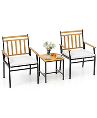 Slickblue 3 Pieces Outdoor Furniture Set Acacia Wood Patio Conversation Set with Cushions