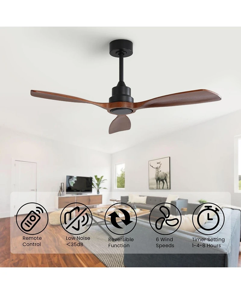 Sofucor 48 Solid Wood Blades Ceiling Fan Without Light