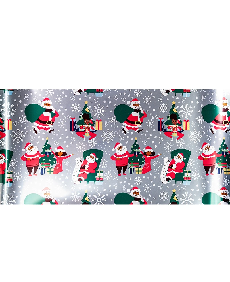 Black Paper Party Silver Papa and Holly Foil Gift Wrap