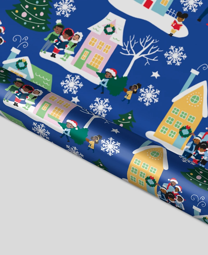 Black Paper Party Blue Carolers Foil Gift Wrap