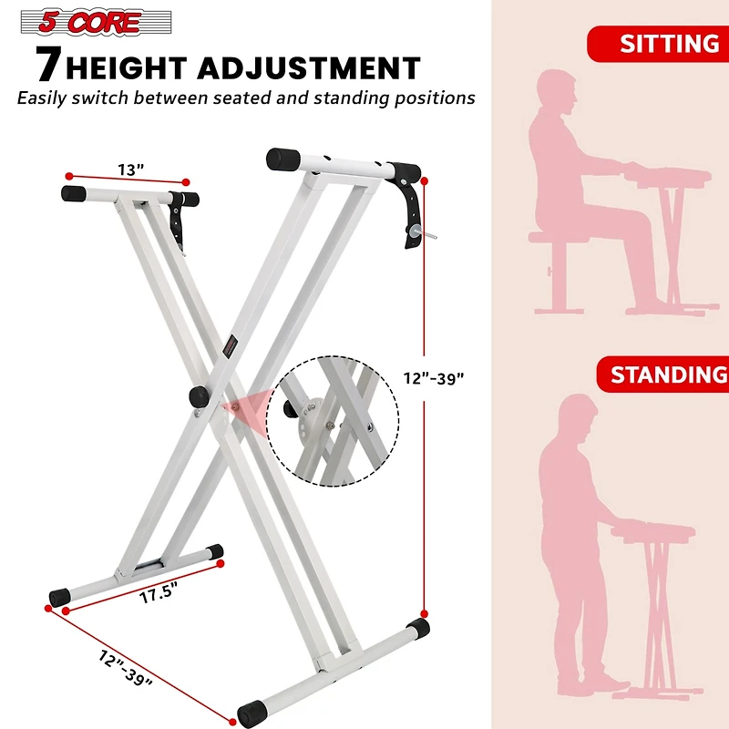 5 Core Keyboard White Stand Digital Piano Riser Adjustable X Style Electric Key Board Casio Synth Holder