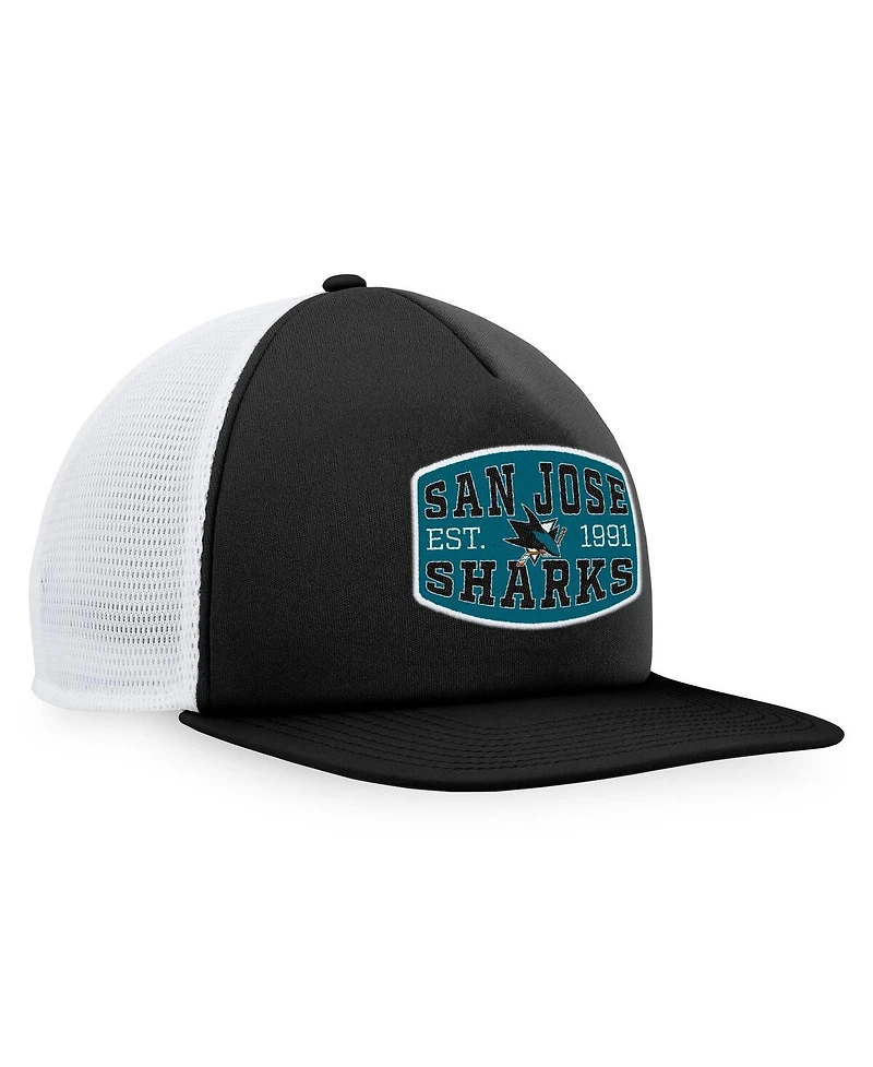 Fanatics Men's Black/White San Jose Sharks Foam Front Patch Trucker Snapback Hat