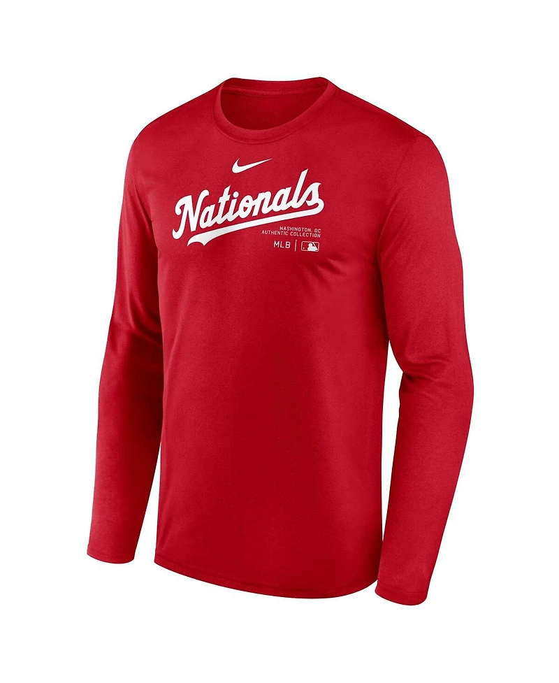Nike Men's Red Washington Nationals Authentic Collection Practice Performance Long Sleeve T-Shirt