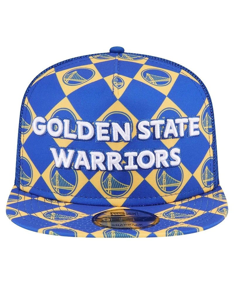 New Era Men's Royal Golden State Warriors Seeing Diamonds A-Frame Trucker 9FIFTY Snapback Hat