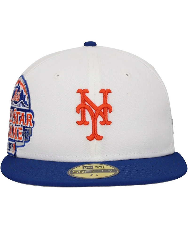 New Era Men's White/Royal York Mets Major Sidepatch 59FIFTY Fitted Hat